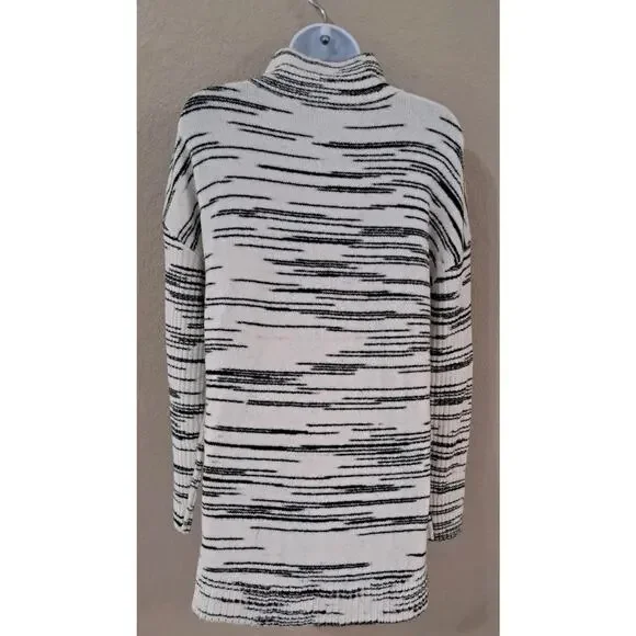 T by TALBOTS Sweater Space Dye Mock Neck Zip White/Black Sz M Wool Blend - Picture 6 of 9